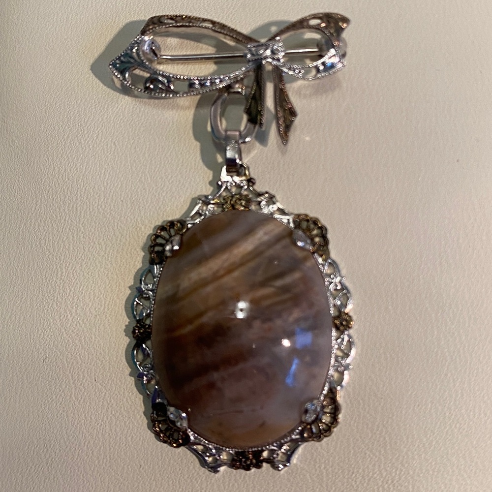 Vintage Sterling Silver, Natural Stone Brooch